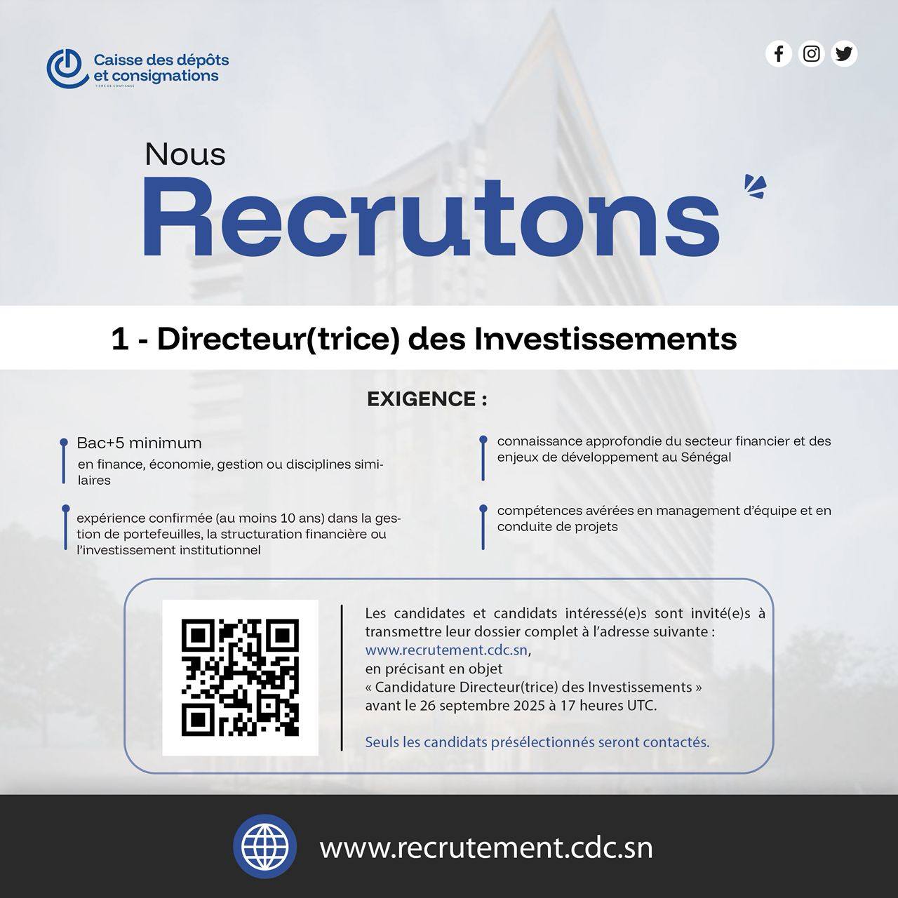 Directeur(trice) des Investissements CDC