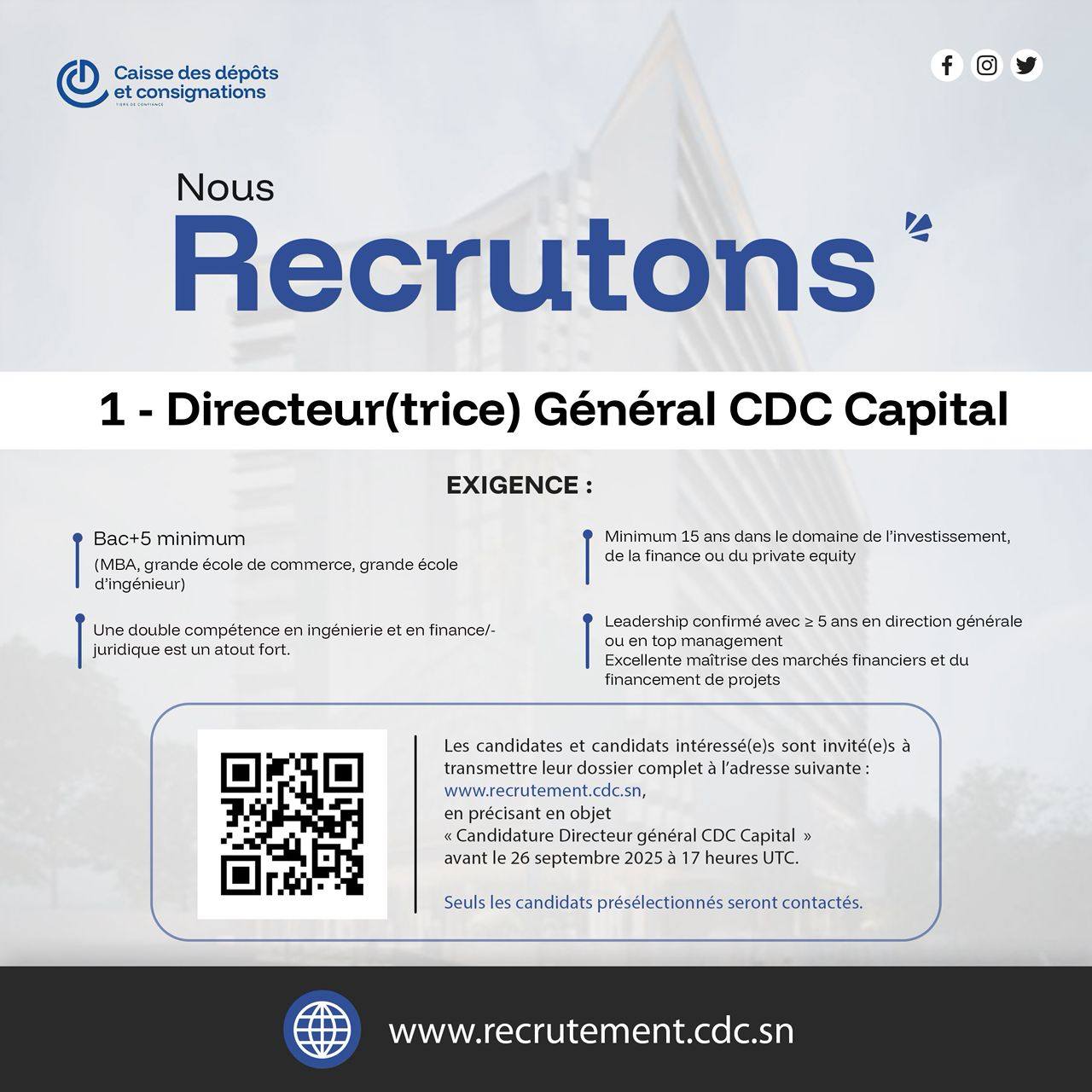 Directeur(trice) Général CDC Capital