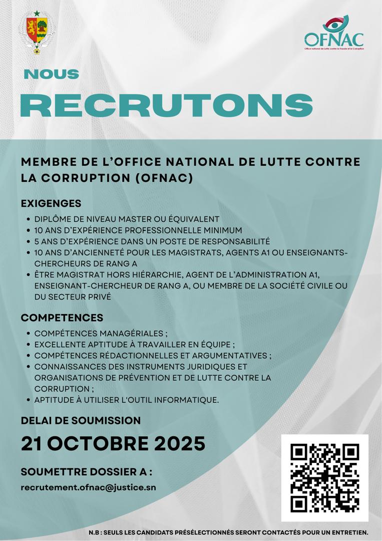 MEMBRE DE L’OFFICE NATIONAL DE LUTTE CONTRE LA CORRUPTION (OFNAC)